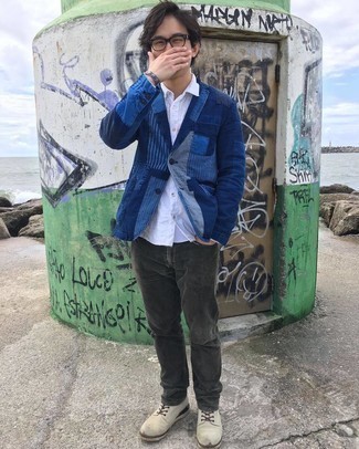 Blaues Sakko mit Flicken kombinieren – 2 Smart-Casual Herbst Herren Outfits