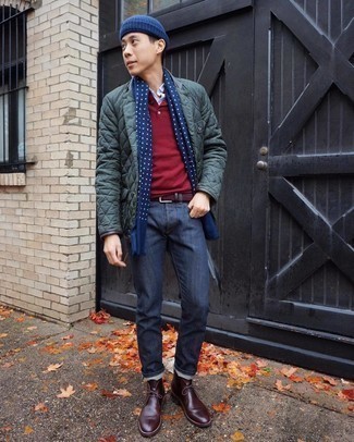 Blauen gepunkteten Schal kombinieren – 8 Casual Herren Outfits