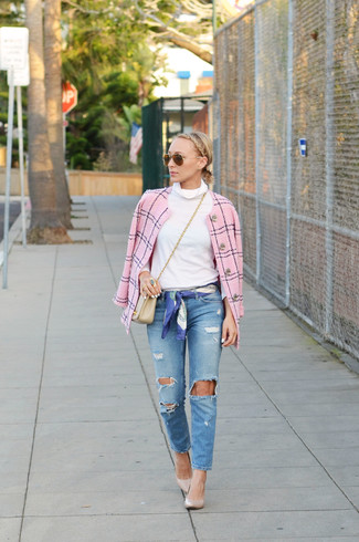 Blauen bedruckten Seideschal kombinieren – 10 Damen Outfits