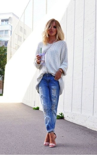 Blaue Boyfriend Jeans mit Destroyed-Effekten kombinieren – 229 Damen Outfits