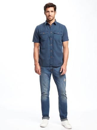 Blaues Kurzarmhemd kombinieren – 1057+ Herren Outfits