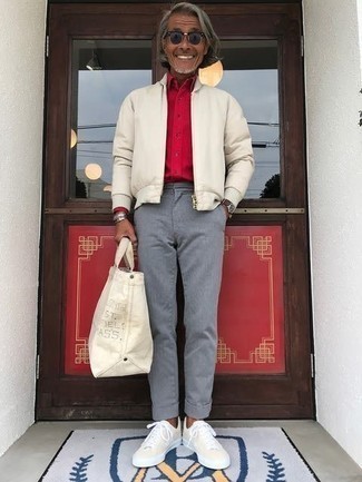 hellbeige bedruckte Shopper Tasche aus Segeltuch von A-Cold-Wall*