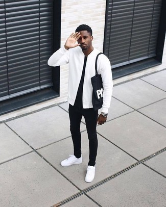 schwarze und weiße bedruckte Shopper Tasche aus Segeltuch von Saint Laurent