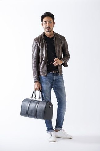 dunkelblaue Leder Reisetasche von Bally