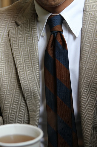 dunkelbraune vertikal gestreifte Krawatte von Kiton