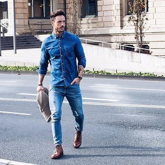 Welche Jeans mit brauner Brogue Stiefel zu tragen – 142 Herren Outfits
