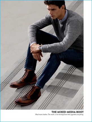 Welche Jeans mit brauner Brogue Stiefel zu tragen – 142 Herren Outfits