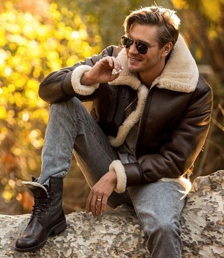 Welche Lammfelljacken mit brauner Freizeitstiefel zu tragen – 58 Herren Outfits