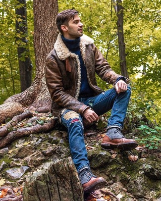 Welche Lammfelljacken mit brauner Freizeitstiefel zu tragen – 58 Herren Outfits