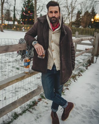 Welche Lammfelljacken mit brauner Freizeitstiefel zu tragen – 58 Herren Outfits