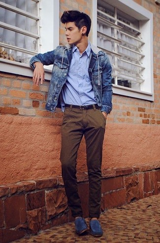 Welche Jeansjacken mit brauner Chinohose zu tragen – 89 Herren Outfits