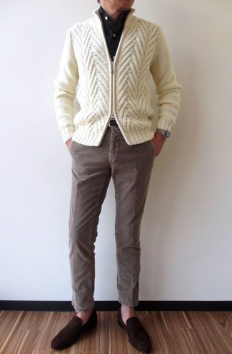 Welche Pullover mit einem Reißverschluß mit brauner Chinohose zu tragen – 27 Herren Outfits