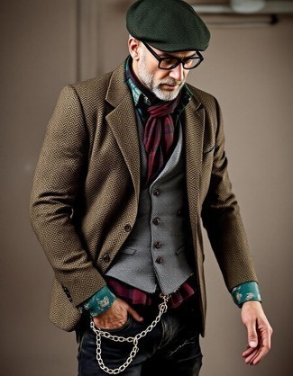 Braune Jacke mit Fischgrätenmuster kombinieren – 12 Herren Outfits kühl Wetter
