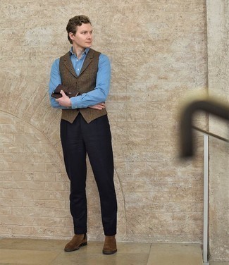Braune Wollweste mit Hahnentritt-Muster kombinieren – 9 Herren Outfits