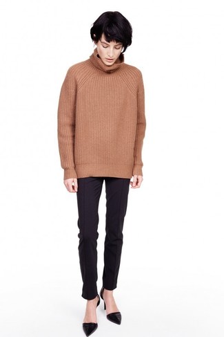 Braunen Strick Rollkragenpullover kombinieren – 7 Damen Outfits