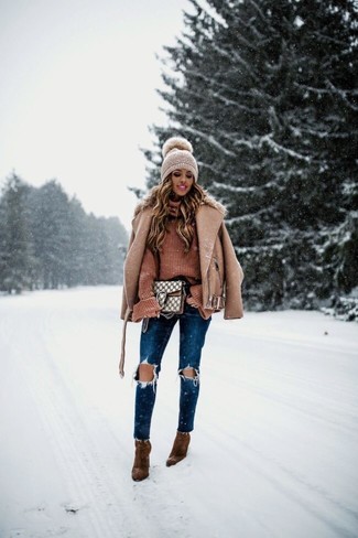 Braunen Strick Rollkragenpullover kombinieren – 7 Damen Outfits