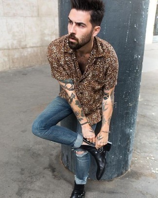 Braunes Hemd mit Leopardenmuster kombinieren – 6 Herbst Herren Outfits