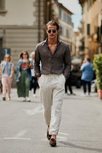 Braunes Leinen Langarmhemd kombinieren – 11 Herren Outfits