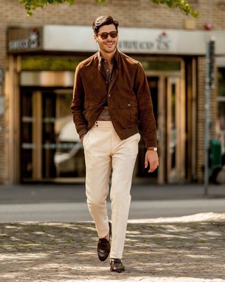 Braunes Leinen Langarmhemd kombinieren – 11 Herren Outfits