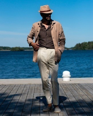 Braunes Leinen Langarmhemd kombinieren – 11 Herren Outfits