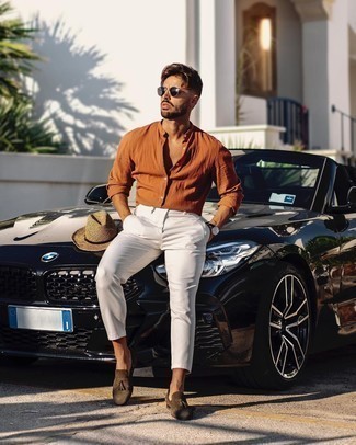 Braunes Leinen Langarmhemd kombinieren – 11 Herren Outfits