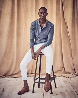 Welche Langarmshirt mit einer Knopfleiste mit brauner Slipper zu tragen – 11 Herren Outfits