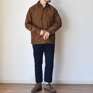 Braune Shirtjacke aus Wildleder kombinieren – 212 Herren Outfits