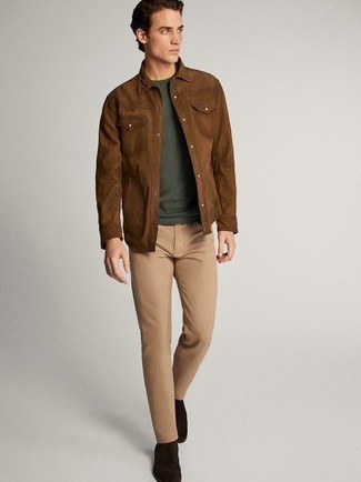 Braune Shirtjacke aus Wildleder kombinieren – 212 Herren Outfits