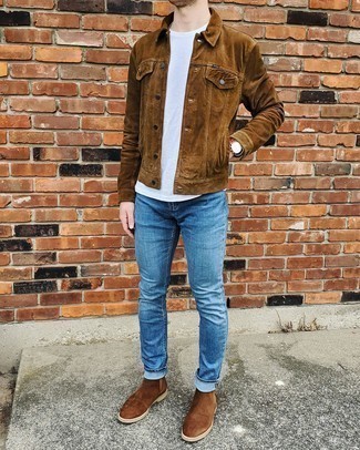 Braune Shirtjacke aus Wildleder kombinieren – 212 Herren Outfits