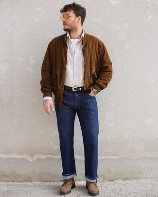 Braune Shirtjacke aus Wildleder kombinieren – 212 Herren Outfits