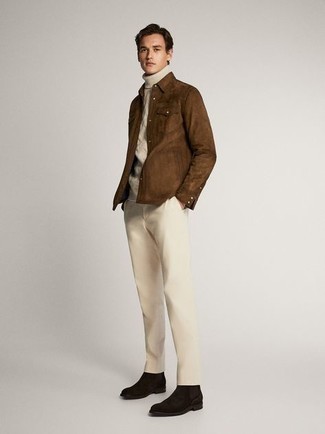 Braune Shirtjacke aus Wildleder kombinieren – 212 Herren Outfits