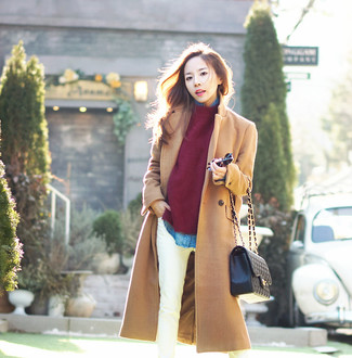 Dunkelroten Pullover mit einem Rundhalsausschnitt kombinieren – 118 Damen Outfits