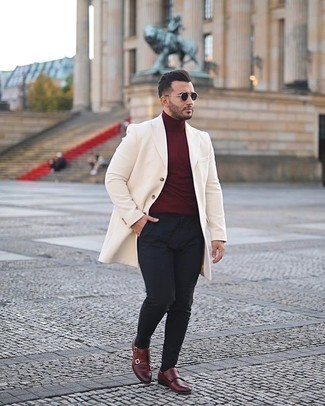 Welche Mäntel mit dunkelroter Doppelmonks zu tragen – 22 Herren Outfits