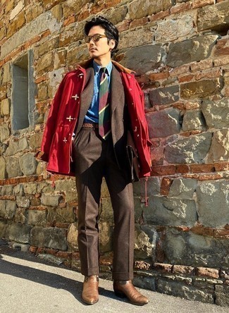 Dunkelroten Düffelmantel kombinieren – 10 Herren Outfits