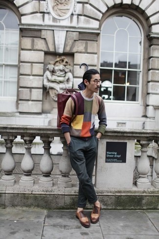 Dunkelroten Leder Rucksack kombinieren – 16 Herren Outfits