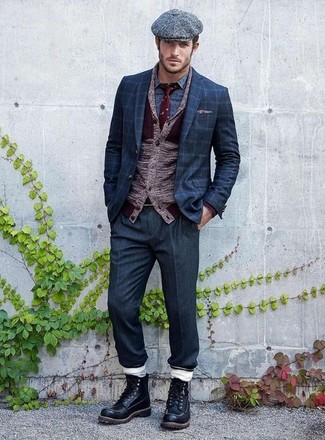 Dunkelrote bedruckte Krawatte kombinieren – 218 Herren Outfits