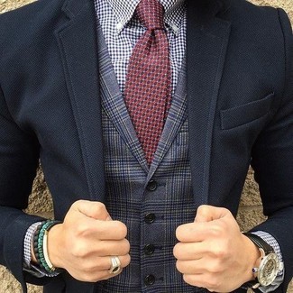 Dunkelrote bedruckte Krawatte kombinieren – 218 Herren Outfits