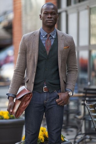 Dunkelrote bedruckte Krawatte kombinieren – 218 Herren Outfits