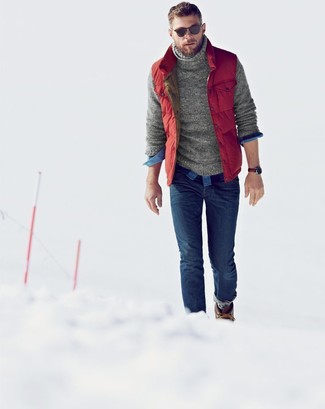 Dunkelrote gesteppte Jacke kombinieren – 43 Herren Outfits
