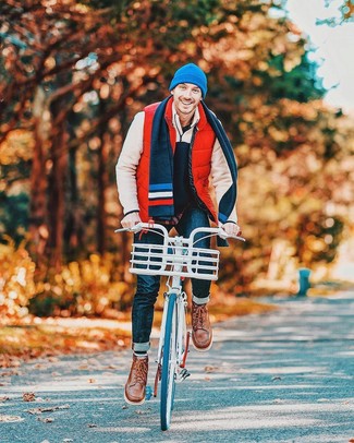 Dunkelrote gesteppte Jacke kombinieren – 43 Herren Outfits