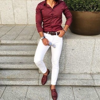 Welche Businesshemden mit dunkelroter Slipper mit Quasten zu tragen – 184 Herren Outfits