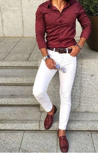 Welche Businesshemden mit dunkelroter Slipper mit Quasten zu tragen – 184 Herren Outfits