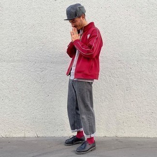 Welche T-Shirts mit einem Rundhalsausschnitt mit dunkelroten Pullovers mit einem Reißverschluß zu tragen – 8 Herren Outfits