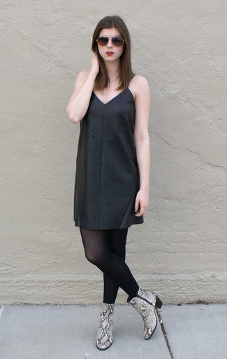 schwarzes Camisole-Kleid aus Leder von Miss Selfridge