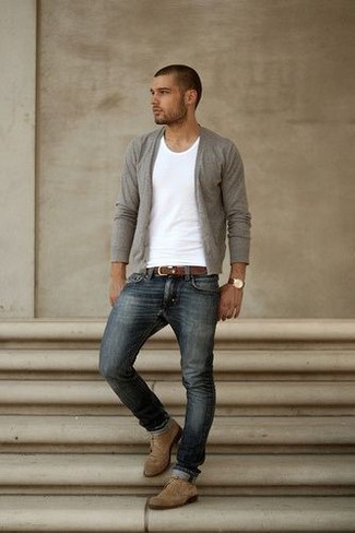 Welche enge Jeans mit dunkelgrauer Strickjacke zu tragen – 36 Herren Outfits