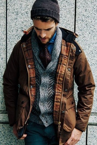 Welche enge Jeans mit dunkelgrauer Strickjacke zu tragen – 36 Herren Outfits