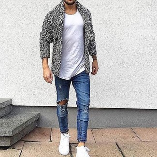 Welche enge Jeans mit dunkelgrauer Strickjacke zu tragen – 36 Herren Outfits