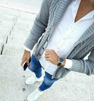 Welche enge Jeans mit dunkelgrauer Strickjacke zu tragen – 36 Herren Outfits