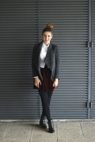 Dunkelgraue Strickjacke mit einer offenen Front kombinieren – 188 Damen Outfits