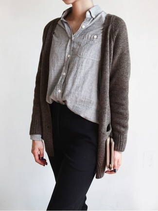 Dunkelgraue Strickjacke mit einer offenen Front kombinieren – 188 Damen Outfits